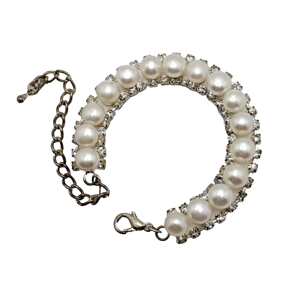 Genuine Pearl Rhinestone Bracelet Freshwater Statement Bridal Wedding Prom 8"